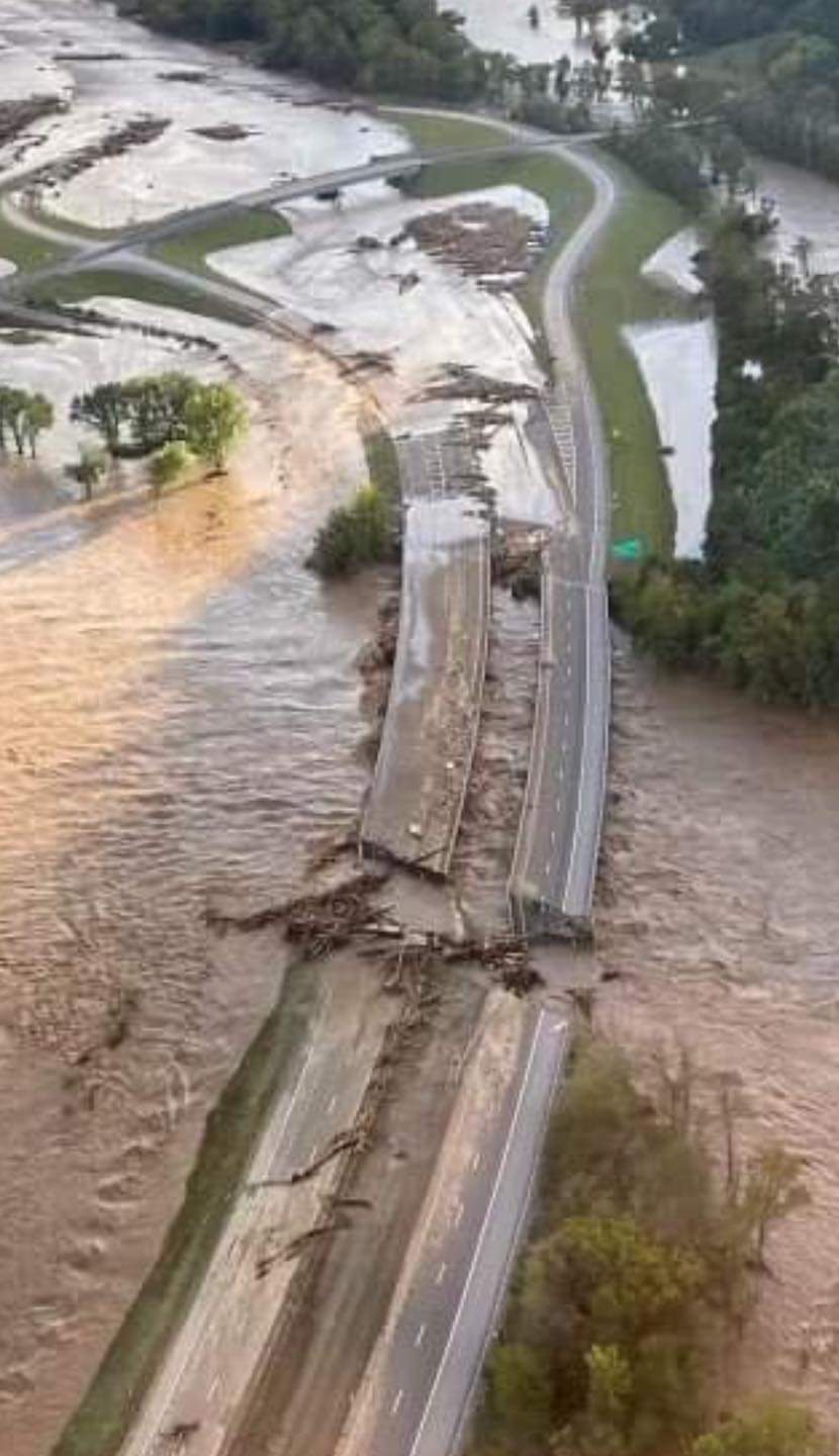 Bridge and freeway destroyed by Hurricane Helene