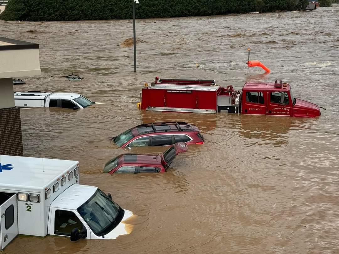 Cars submerged in waters from hurricane Helene