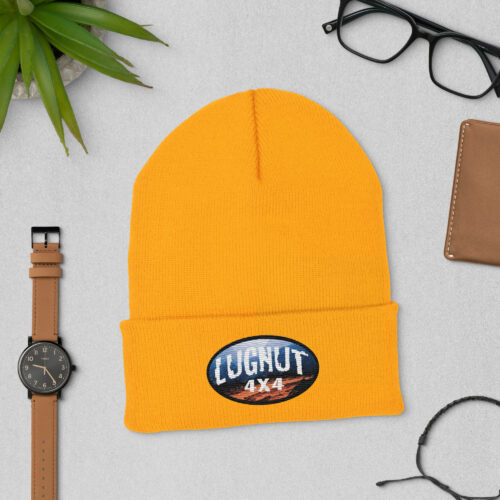 Yellow Beanie Winter Hat with Lugnut4x4 Logo